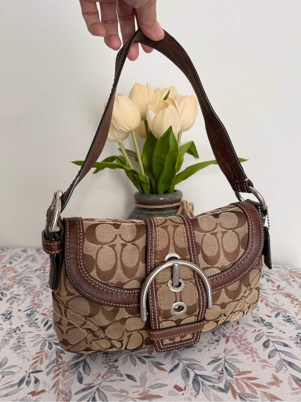 Brown Signature Canvas Shoulder Bag